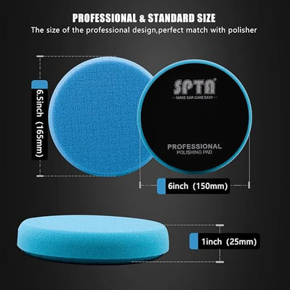 Blue T60 Moderate-Cut Foam Polishing Pad, SPTA 1Pc 6.5 Inch Face for 6 Inch 150mm Backing Plate Compound Buffing Sponge Pads for Car Buffer Polisher Compounding, Polishing and Waxing -FPTSS6B