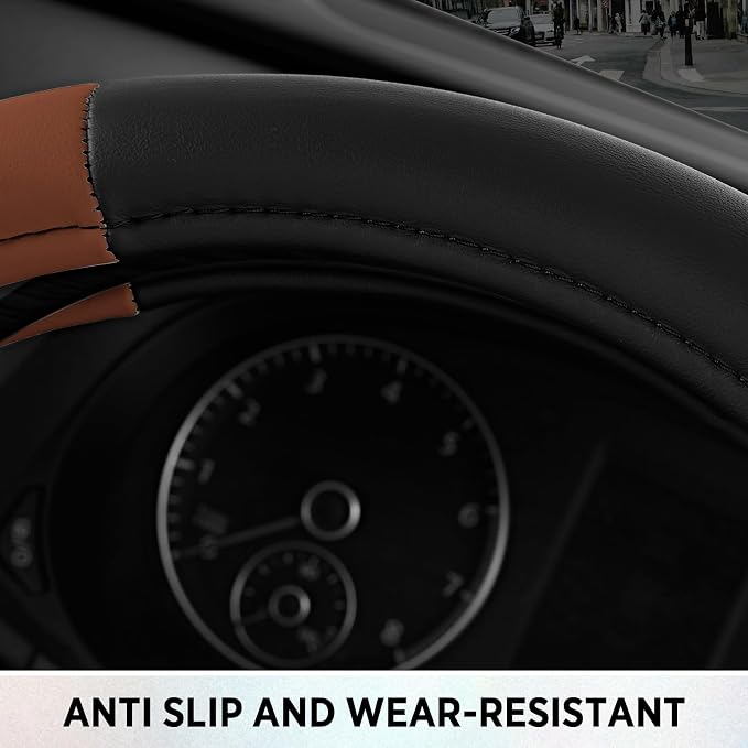 Road Comfort Leather Steering Wheel Cover – Premium Anti-Slip Car Steering Wheel Grip Cover – Universal Fit for 14.5”–15” Cars, Trucks & SUVs - Purple