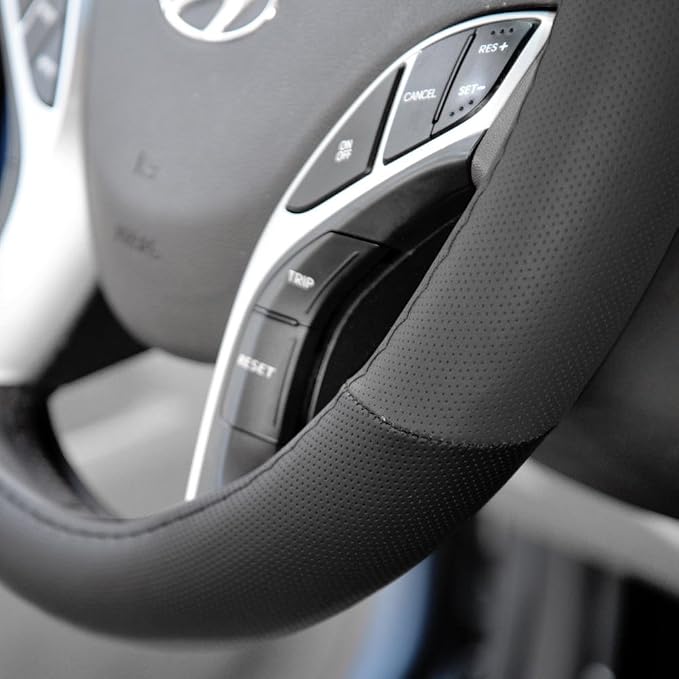 BDK Sporty Two Tone Ergonomic Grip Steering Wheel Cover - Plush Leather Grip for Standard Size Wheels 14.5-15 inch Gray/Black