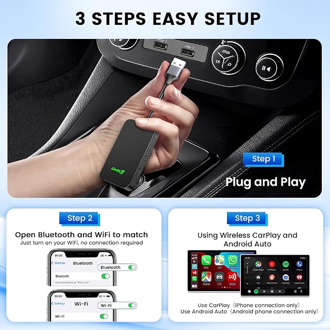 CarlinKit 5.0 Wireless Android Auto & Apple CarPlay Adapter - Fast & Stable USB Dongle for Factory Wired CarPlay Cars - Plug&Play, Easy Setup