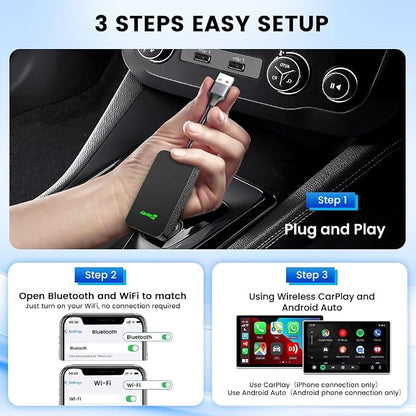 CarlinKit 5.0 Wireless Android Auto & Apple CarPlay Adapter - Fast & Stable USB Dongle for Factory Wired CarPlay Cars - Plug&Play, Easy Setup
