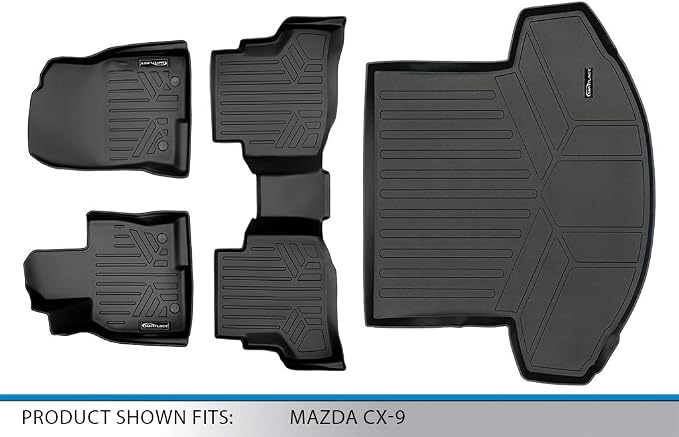 SMARTLINER Custom Fit Floor Mats 2 Rows & Cargo Liner Behind 2nd Row Set for 2016-2023 Mazda CX9