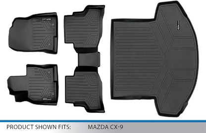 SMARTLINER Custom Fit Floor Mats 2 Rows & Cargo Liner Behind 2nd Row Set for 2016-2023 Mazda CX9