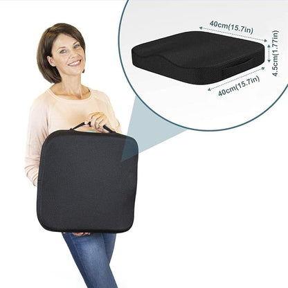 Portable Seat Cushion for Office Soft Memory Foam Seat Cushion Non Slip Bottom with Carry Handle,Washable Cover，Comfortable Coccyx Cushion for Home Office Chair Pad，Car Seat, Wheelchair (Black)