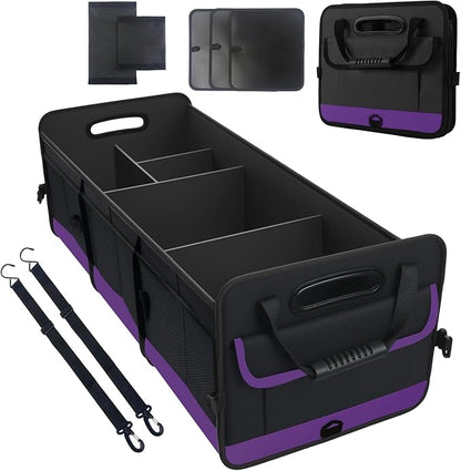 Trunk Organizer for Car, Sturdy Storage Organization with Non-Slip Bottom Strips, 95L Large Capacity Cargo Organizer for Suv, Truck, Sedan, Waterproof Portable Car Organizers for Women Men(Purple)