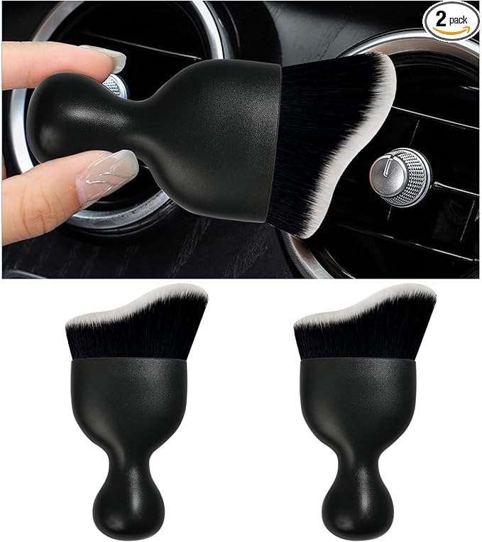 Dickno 2PCS Car Interior Dust Brush, Soft Scratch Free Auto Detailing Brushes, Universal Vehicle Interior Cleaning Tool for Automotive Dashboard, Air Vents, Leather (Black & White)