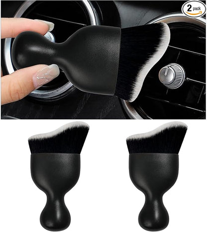 Dickno 2PCS Car Interior Dust Brush, Soft Scratch Free Auto Detailing Brushes, Universal Vehicle Interior Cleaning Tool for Automotive Dashboard, Air Vents, Leather (Black & White)