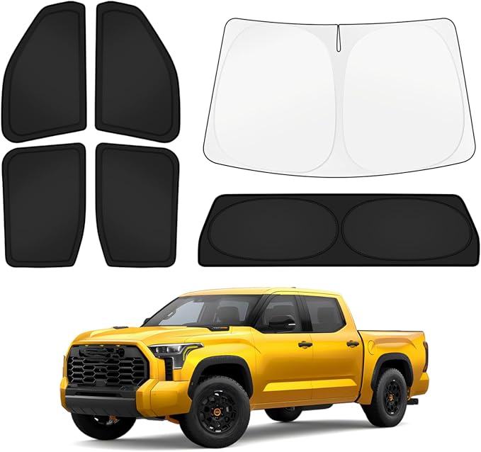 KUST Car Window Shades for Toyota Tundra 2022-2025 2026 Windshield Sun Shade Side Window Cover UV Block Privacy Protection Tundra Accessories for Camping Blackout Rear Back Full Set 6PCS