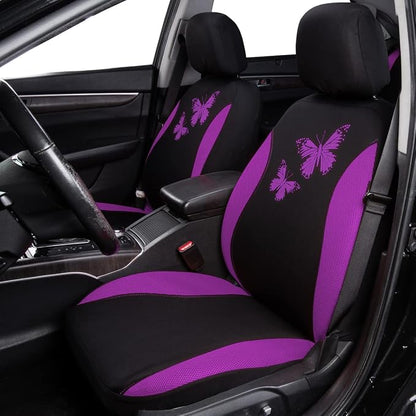 Flying Banner Butterfly car seat Covers ful Set Fashion Universal Lady Woman Female Rear Bench Split Colorized (Full Set, Purple)