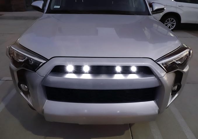 iJDMTOY 4pc Set 3W High Power LED Grille Mesh Mount Lighting Kit Compatible with Toyota FJ Cruiser 4Runner Tacoma etc., 6000K Xenon Projector Lens Spot Beam LED Lights