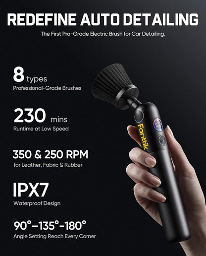 Fanttik Flip G10 Nano AutoCare Cordless Electric Car Interior Detailing Brush, Dual-Speed with 8 Brush Heads, Adjustable Angle & Smart Display, IPX7 Waterproof for Deep Car Cleaning