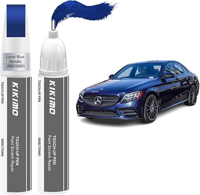 KIKIMO for Mercedes-Benz Touch Up Paint(Lunar Blue Metallic(890/5890)), Car Paint Repair Kit for Mercedes-Benz, 2 In 1 Scratches Repair with Pen Tip and Brush, Color-Matched for Quick & Easy Fix
