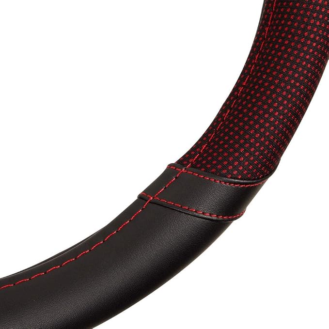 Motor Trend Wine Steering Wheel Cover - Dotted Comfort Polyester Grip on Stitched Synthetic Leather, Wine Stitching/Black