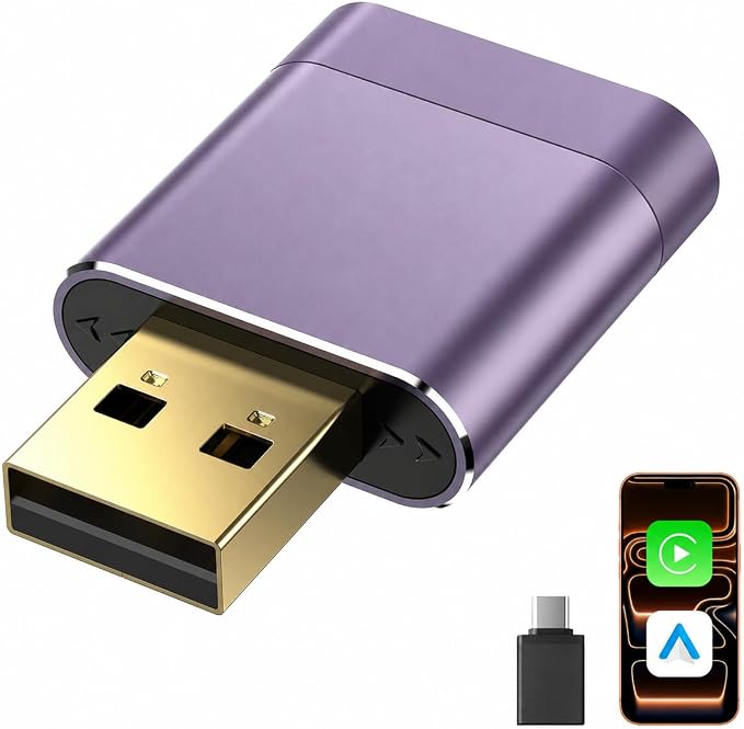 Mini Wireless CarPlay Adapter for Apple & Android Auto, Easy to Use Bluetooth Dongle with Fast Stable Connection, Converts Wired to Wireless Car Play Adapter, for Cars from 2016 with USB-A/C