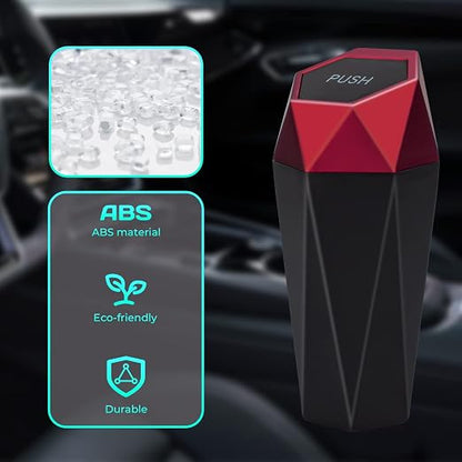 Car Trash Can with Lid, Diamond Design Mini Cup Holder Garbage Bin, Portable Automotive Waste Container for Office Home Use, Red