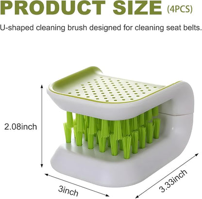 KVAEY Car Seat Belt Cleaning Brush, U-Shaped Auto Interior Washing Brush with Double-Sided Bristles, Closeable Safety Belt Bristle Scrubber Cutlery Cleaner Brush for Car Home (4 PCS)