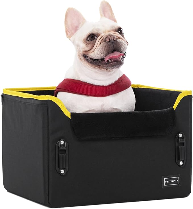 PETSFIT Small Dog Car Seat – Patented Safety Buckles – Safety Tether – Foldable Travel Dog Booster Car Seat Reduces Anxiety & Road Trips – Stable Frame, Soft Cushion, Fits Front/Back Seat