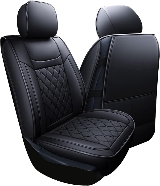 Huidasource Grand Cherokee Seat Covers, 2 Pieces Waterproof Leather Customized Car Seat Cushion Covers Protectors Compatible with Jeep Grand Cherokee 2011-2022 (2Pcs Front/Black)