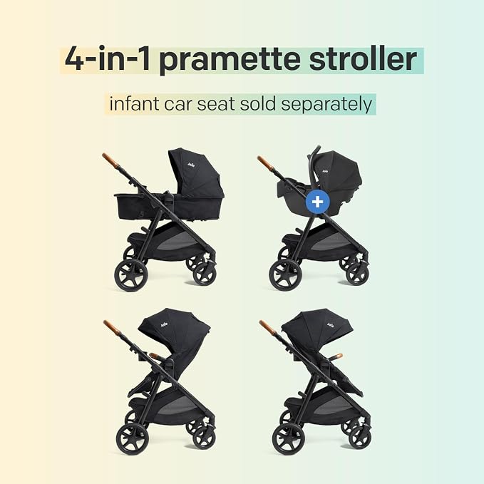 Joie Ginger and Mint Latch Travel System – 4-in-1 Travel System with Baseless Infant Car Seat & Stroller, One-Click Install, from Birth Stroller (Shale Dark)