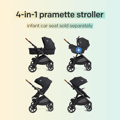 Joie Ginger and Mint Latch Travel System – 4-in-1 Travel System with Baseless Infant Car Seat & Stroller, One-Click Install, from Birth Stroller (Shale Dark)