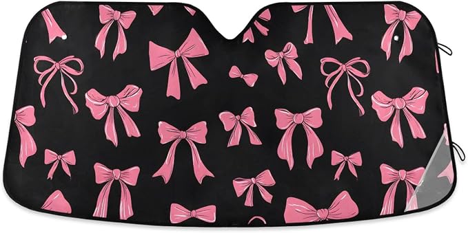 Windshield Sun Shade Pink Bow Front Window Block UV Shades Visor Reflective Retractable for Car SUV Trucks