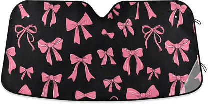 Windshield Sun Shade Pink Bow Front Window Block UV Shades Visor Reflective Retractable for Car SUV Trucks