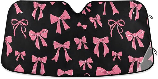Windshield Sun Shade Pink Bow Front Window Block UV Shades Visor Reflective Retractable for Car SUV Trucks