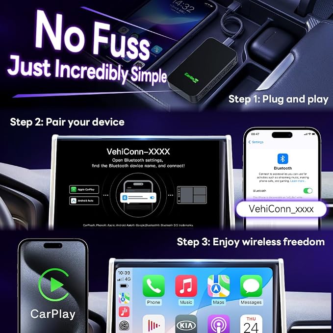 CarlinKit 5.0 Wireless CarPlay & Android Auto Adapter | 5GHz WiFi | Wired to Wireless | Auto Connect | for OEM Wired Cars