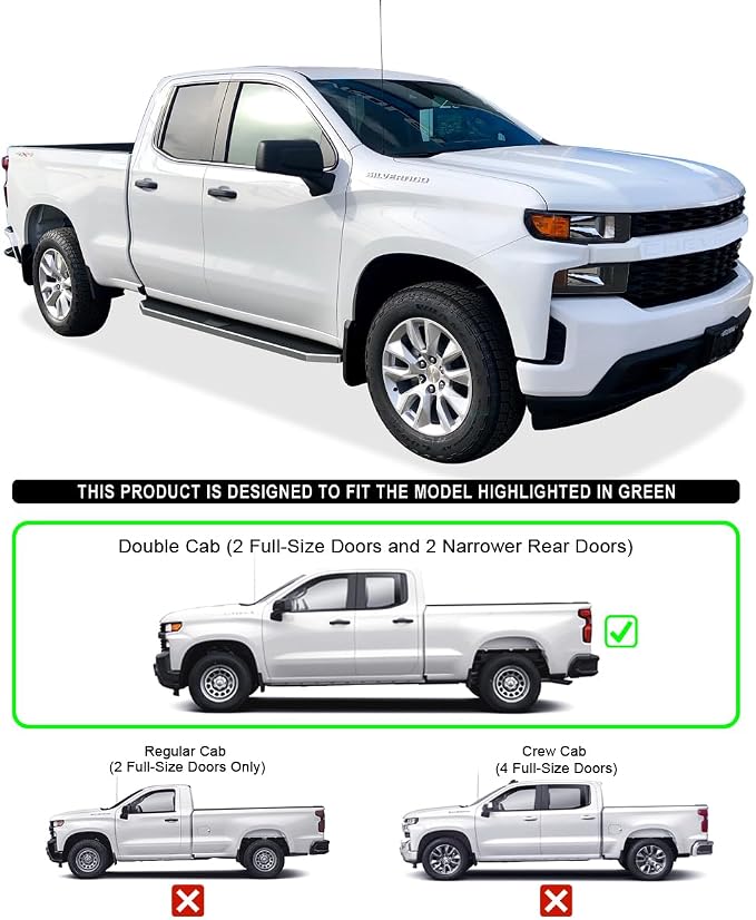 APS Polished Running Boards Compatible with Silverado Sierra 1500 2019-2026 Extended Cab & 2500 3500 2020-2026 (Exclude 19 1500 LD)(Silverado 1500 LTD Sierra 1500 LD 2022) 304 Stainless Steel