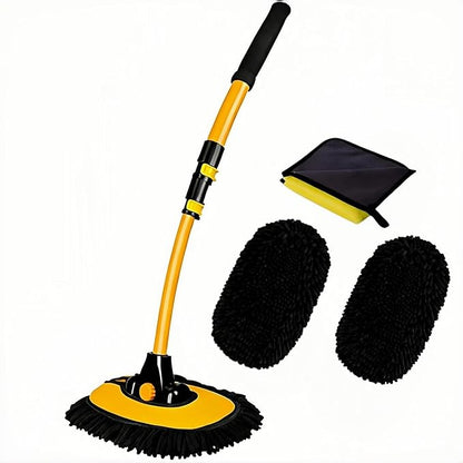 BMLEI Car Wash Brush with Long Handle, Microfiber Towels Car Wash Kit Cleaning Supplies, Car Wash Mop Mitt with 2 Replacement Head , Extension Pole Car Brush Cleaning Kit for Cars Trucks
