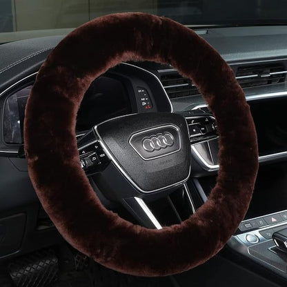Andalus Brands Luxury Fluffy Car Steering Wheel Covers – Genuine Merino Sheepskin, Soft Fuzzy Car Steering Wheel Cover for Women, Universal 14.5-15" Size, Plush Fur Cute Auto Accessories, Mocha