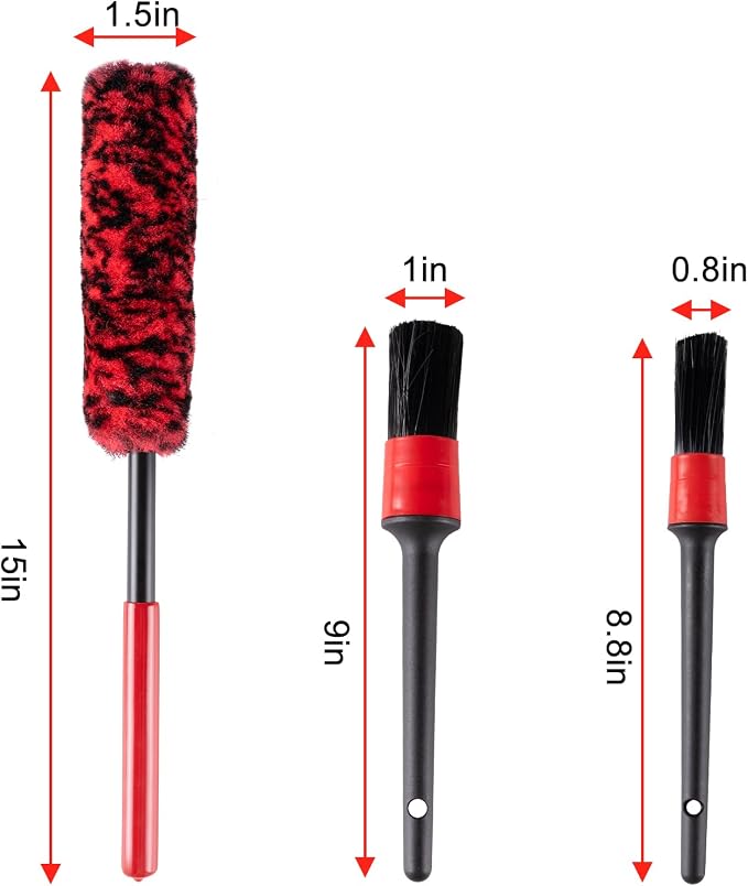 4 Pack Car Wash Brush Wheel Cleaning Woolies Brush Detailing Brush and Stiff Tire Brush Tires Wheel Brushes for Cleaning Wheels for Wheels, Rims, Carpet, Truck, SUV, Moto, RV, Motorcycle