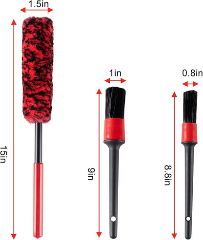 4 Pack Car Wash Brush Wheel Cleaning Woolies Brush Detailing Brush and Stiff Tire Brush Tires Wheel Brushes for Cleaning Wheels for Wheels, Rims, Carpet, Truck, SUV, Moto, RV, Motorcycle