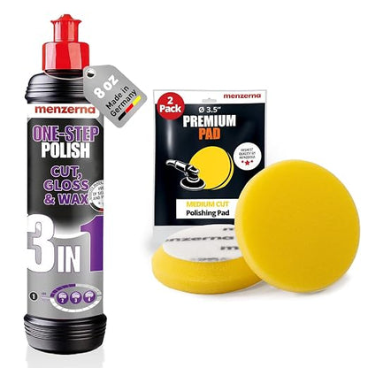 menzerna All-in-One polishing Kit I Car polishing Set with Menzerna One-Step Polish 3in1 (8oz) and 3.5 Inch Polishing Pad I Moderate Scratch Remover, high Gloss and Wax Kit for All Types of Vehicles
