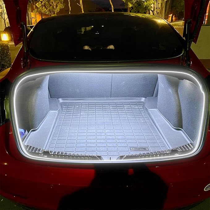 Trunk LED Light Strip for Tesla Model 3 2018-2023 - Waterproof & Easy Installation Interior Lighting Bar with Flexible Silicone, Trunk Ambient Lighting Accessories (DC 15V, Cool White)