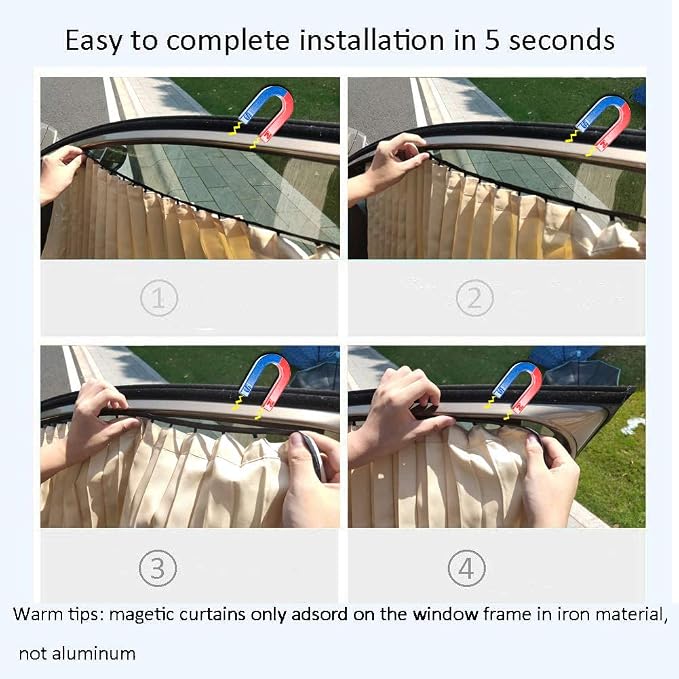 ZATOOTO Car Side Window Sun Shade - 2 Pcs Beige Magnetic Privacy Sunshades - Curtain Keeps Cooler Screen for Baby Sleeping