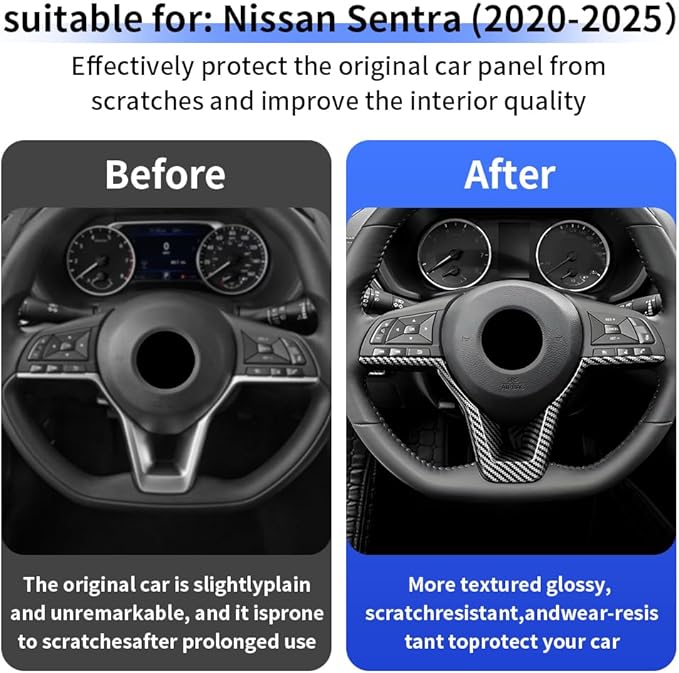 Carbon Fiber Style Kit Car Steering Wheel Trim Cover Panel for Nissan Sentra 2020 2021 2022 2023 2024 2025 Auto Interior Decorations Accessories Protection Covers