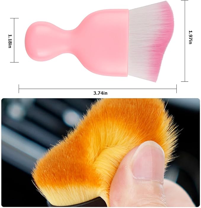 Blilo 2PCS Car Interior Detailing Brush with Dust Cover, Auto Soft Hair Cleaning Brushes, Scratch Free Curved Dirt Collectors, for Vehicle Dashboard Air Conditioner Vents Leather(Pink)