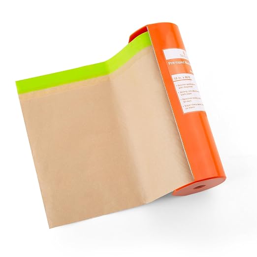 Tangibay Pre-Taped Masking Paper with Dispenser - 18" x 66' Painters Paper and Tape for Painting House, Auto Body, Cars (1 Dispenser 1 Refill)