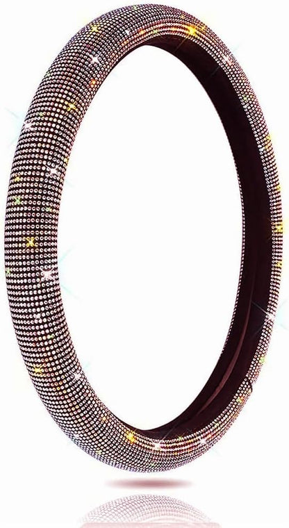 Carwales Car Bling Steering Wheel Cover for Women Girls 15 Inch Universal Colorful Crystal Rhinestone Diamond Rainbow Bling Accessories Anti Slip Wheel Protector Sparkling, Black
