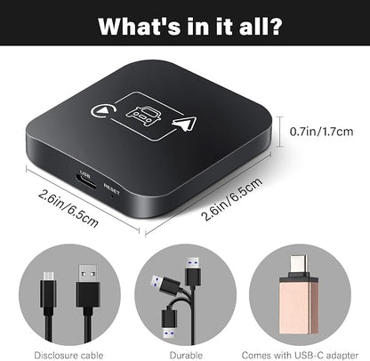 Wireless CarPlay Adapter 2 IN 1 Plug and Play Wired to Wireless Car Play Adapter Android Auto Dongle, Aux Compatible All Car Models Smart Carplay Box Support iPhone 6+/iOS 10+/Android 11.0+