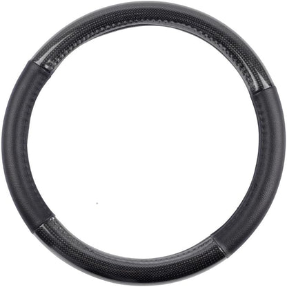 BDK Carbon Fiber Steering Wheel Cover White Vinyl with Fiber Accent - Black Carbon, 14.5-15 inch