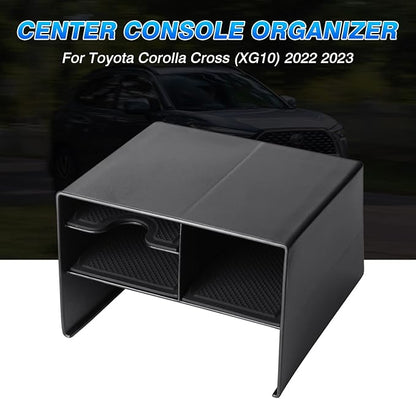 Autorder Center Console Organizer for Toyota Corolla Cross 2022-2025 Without Wireless Charger Accessories Armrest Storage Box Secondary Insert Tray Black(Not for Corolla)