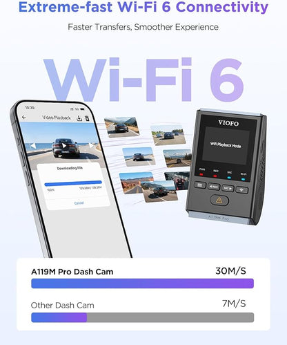 VIOFO A119M Pro 4K HDR MINI Dash Cam, STARVIS 2 IMX678 Sensor, Front Dash Camera for Cars, Wi-Fi 6, Quad-Mode GPS, Voice Control, Night Vision 2.0, 24H Parking Mode, Supercapacitor