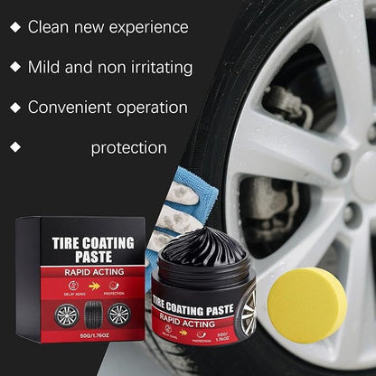 Car Tire Polishing Paste, UV Protection Tire Shine Coating Paste, Anti-Oxidation Restorer Cleaner with Sponge, Long Lasting Gloss for Auto Tires Maintenance
