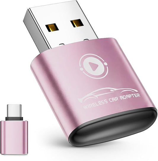 vnilrgle CarPlay Wireless Adapter for Apple iPhone（2026 Upgraded） Bluetooth Dongle Convert Wired to Wireless Adapter for CarPlay, Plug and Play, Auto Connect Fast and Stable(Pink)