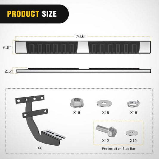 Nilight Running Boards for 2019-2026 Dodge Ram 1500 Quad Extended Cab New Body Style (Exclude 2019-2026 Classic) 6 Inch Slip-Proof Stainless Steel Bolt-on Side Step Nerf Bars,