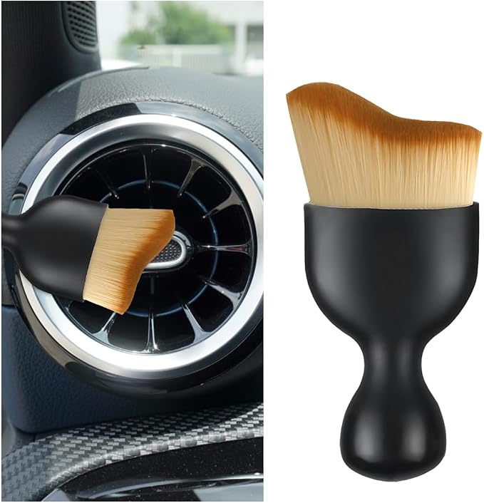 Car Interior Detailing Brush, Curved Soft Bristles Vehicle Removal Dust Collectors, Scratch-Free Automotive Cleaning Tool Accessories, Universal for Truck SUV Sedan (Brown)