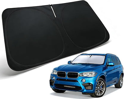 Windshield Sun Shade Custom Fit for 2014-2018 BMW X5 | Front Window Sunshade with 240T Sun Visor Protector Foldable Heat Shield Blocks UV Rays, Car Accessories
