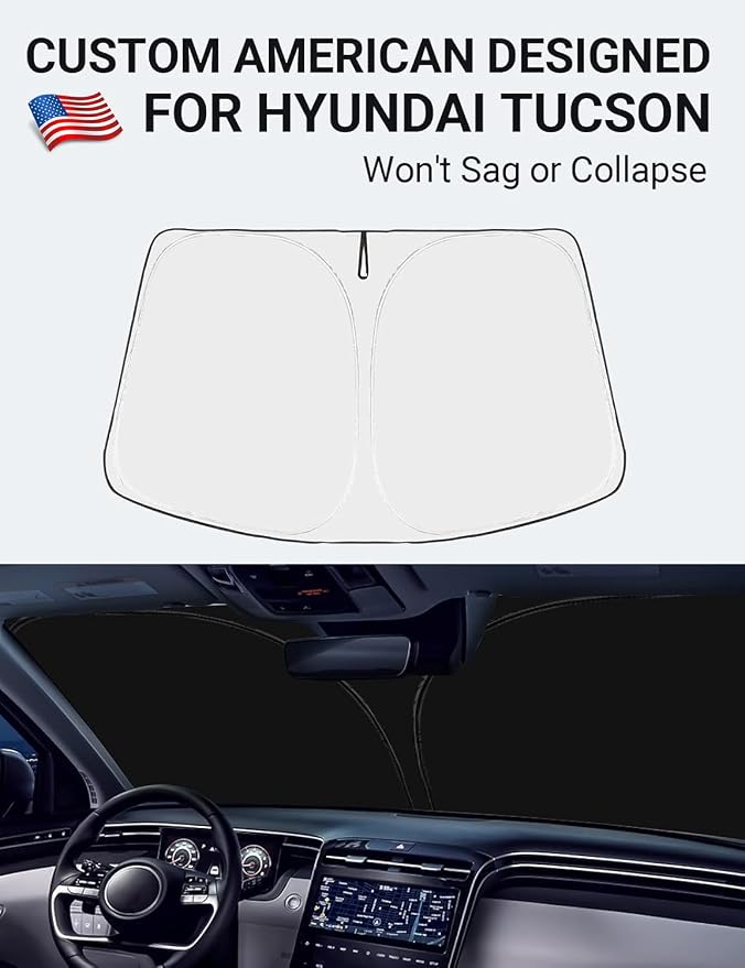 Proadsy 2026 Upgrade Windshield Sun Shade Custom Fit Hyundai Tucson 2016-2021 4-Layer Foldable Front Sunshade Protector Sun Visor Blocks UV Rays Keep Car Cooler Accessories